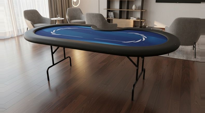Mesa de Poker Dobrável 9 Lugares Tecido Azul com Raios e Couríssimo Preto - Bra14